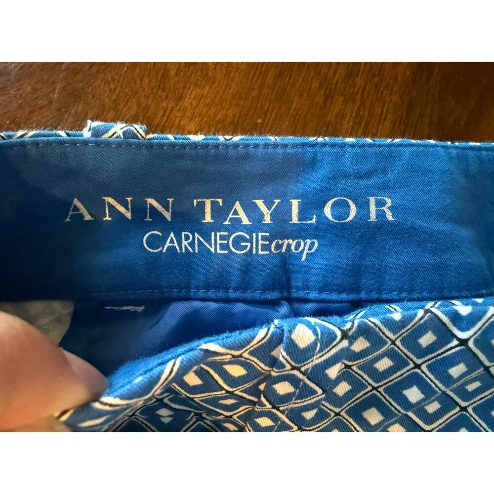 Ann Taylor Womens Carnegie Crop Pants Size 00P Blue Geometric Ankle Trousers - Picture 4 of 10